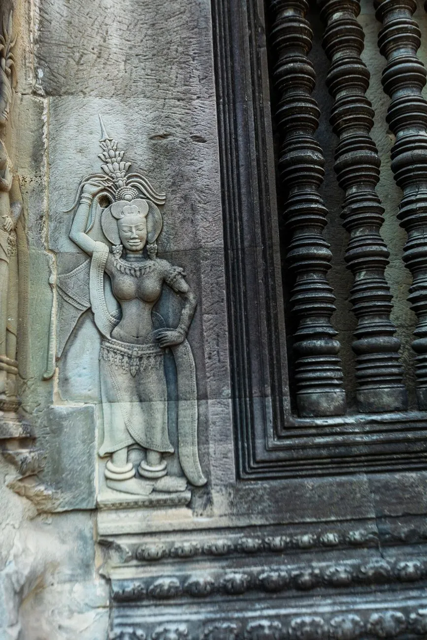 Ancient stone carvings of Hindu deities at Angkor Wat