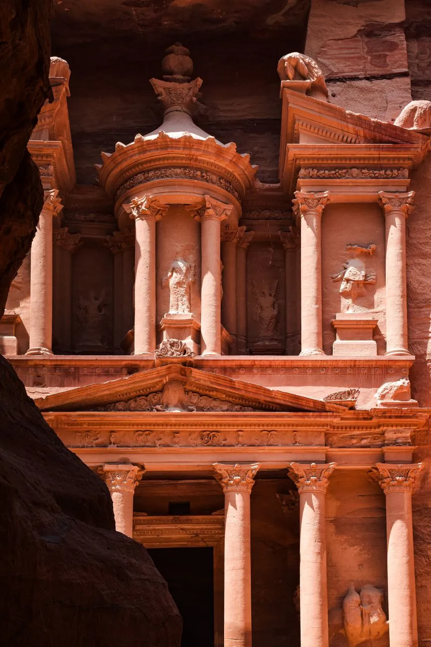 Ancient Nabataean carvings in Petra's rock walls