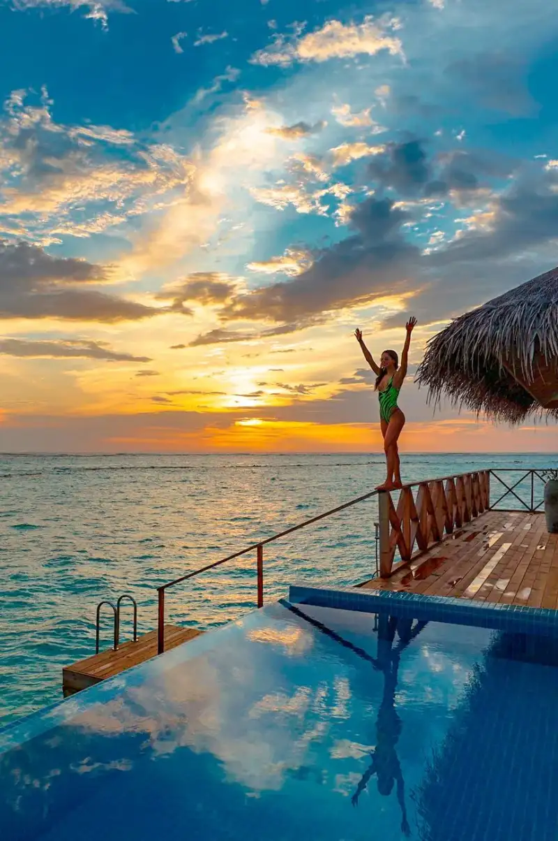 Overwater bungalow with glass floor and private pool