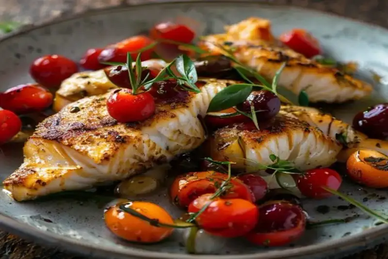The Mediterranean Elixir: Baked Cod with Cherry Tomatoes, Capers, and Olives