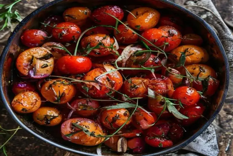 Baking dish with tomatoes and olives