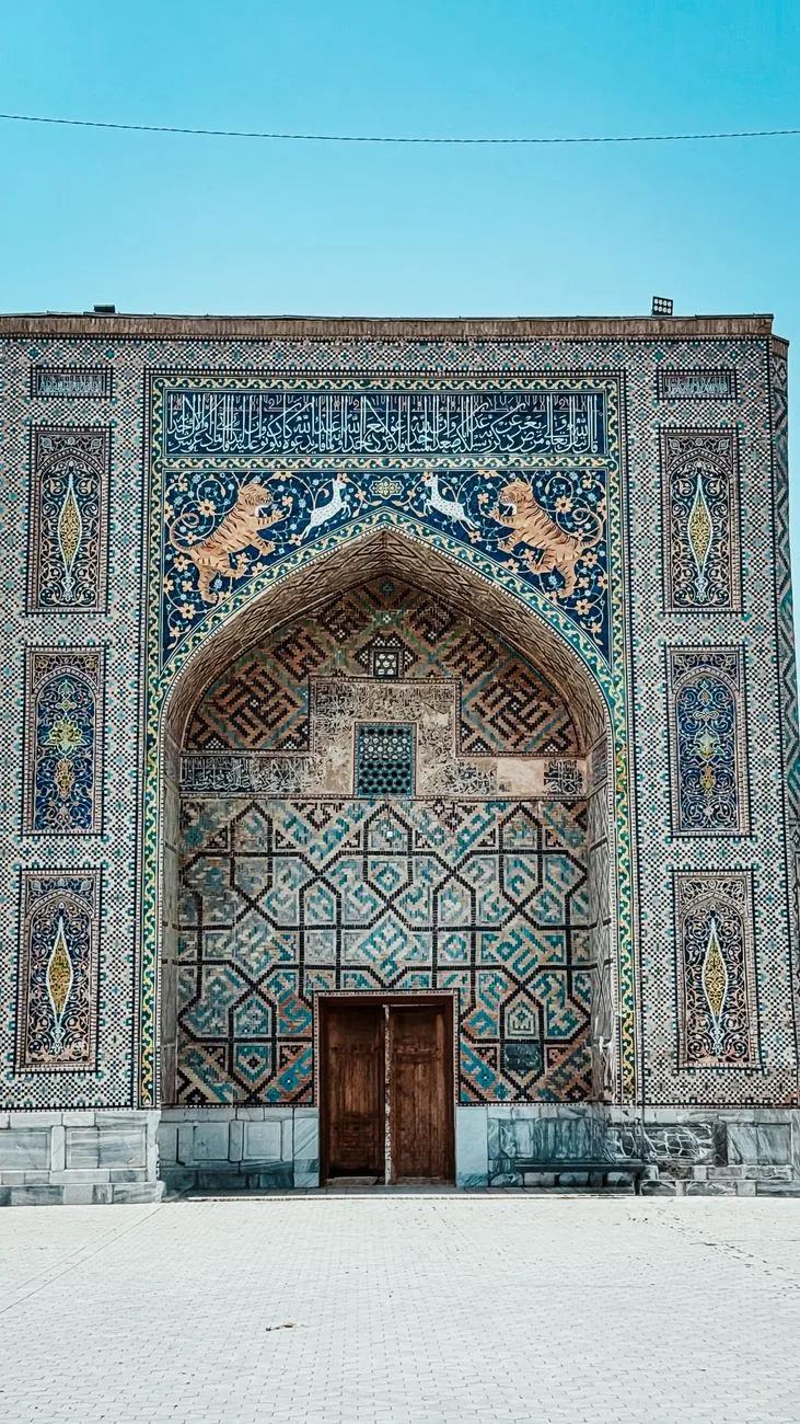 Samarkand Registan square with caravanserai arches