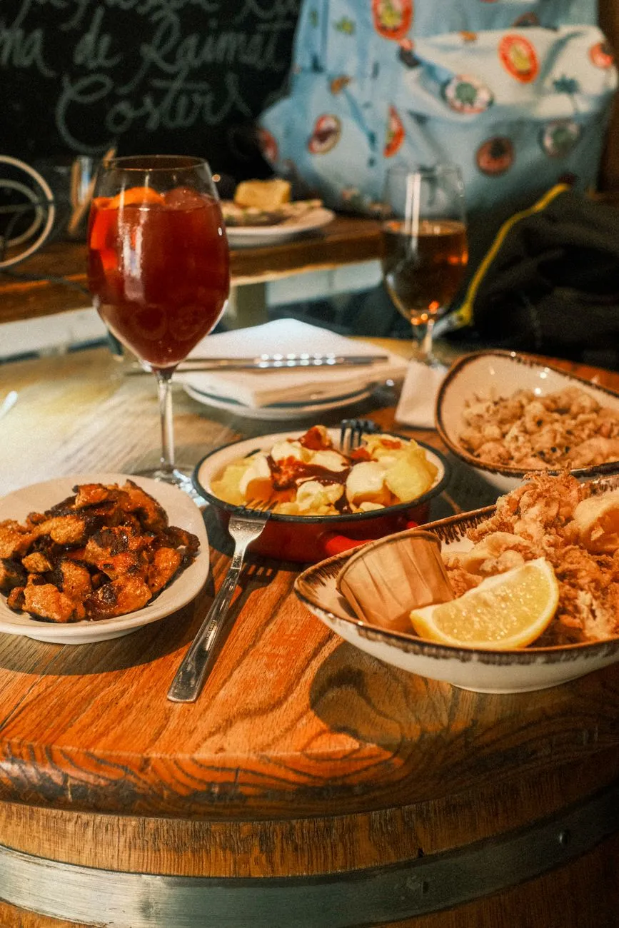 A close-up of a traditional Spanish bar serving tapas