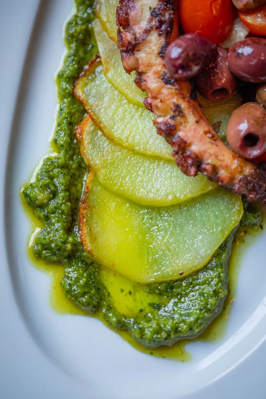 A plate of Galician-style octopus with potatoes