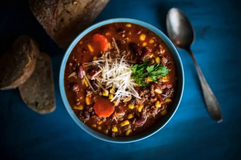The finished Turkey Chili bowl ready for service