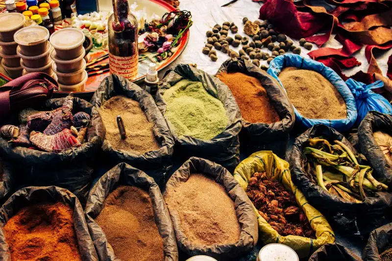 Assortment of vegetables and spices used in Thieboudienne
