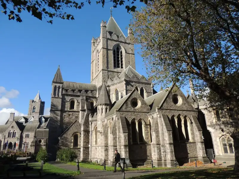 A photograph of Dublin's Trinity College, highlighting the contrast between old and new
