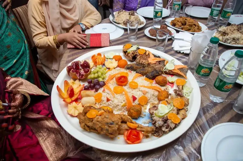 Ethiopian injera with various stews