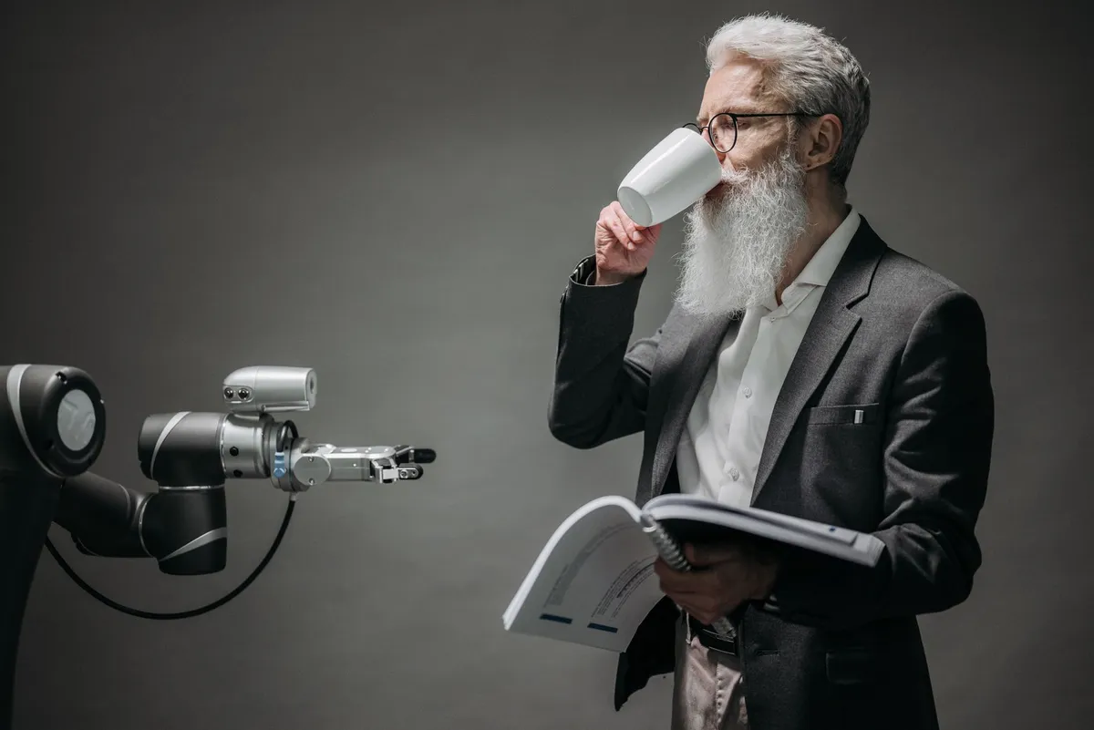 Companion robot engaging an elderly resident in a living room
