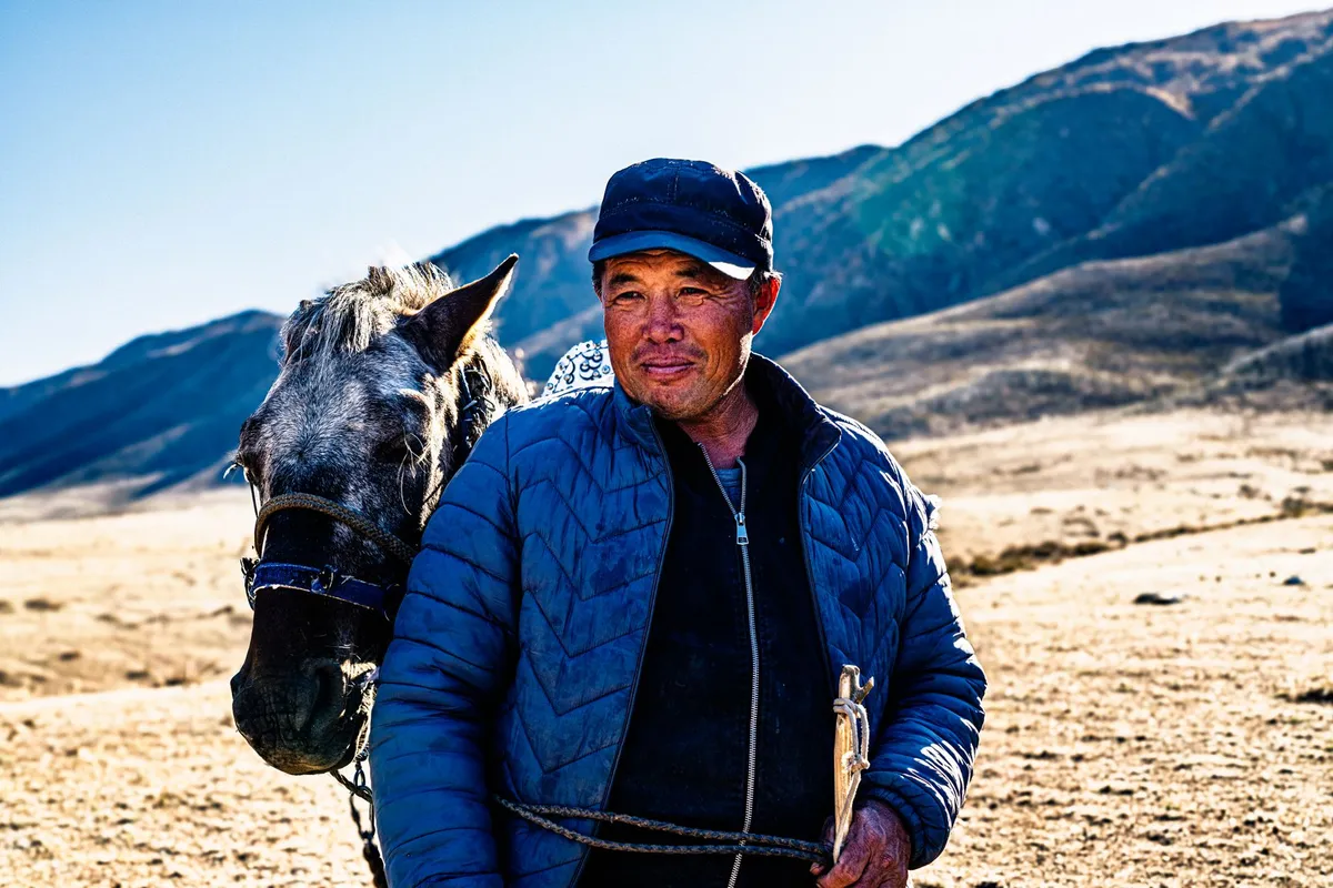 Nomad reading stars on steppe