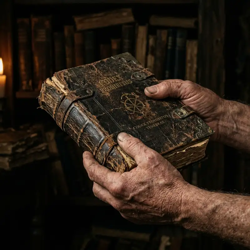 Hands carefully holding an old forbidden book
